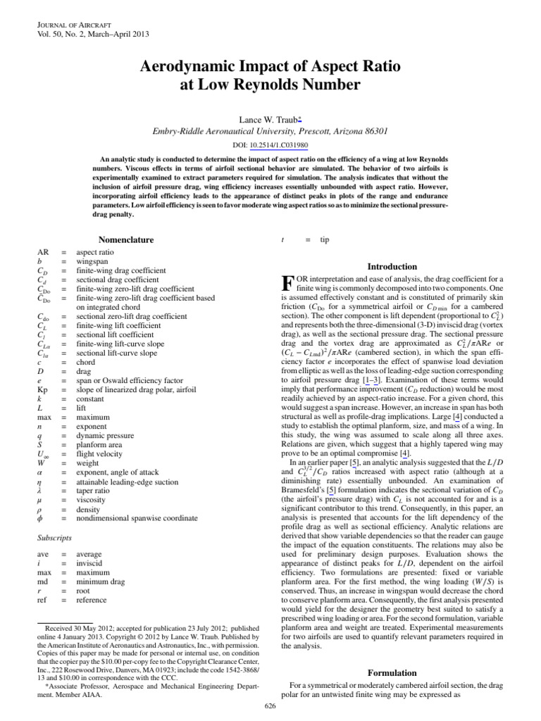 Aspect Ratio Effects on Wing Efficiency | PDF | Drag (Physics) | Airfoil