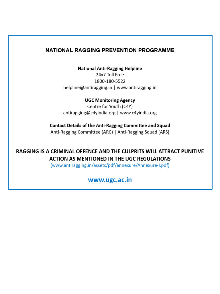 National Anti-Ragging Helpline Info | PDF