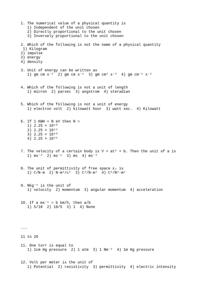 Physical Quantities and Units Quiz | PDF | Momentum | Force