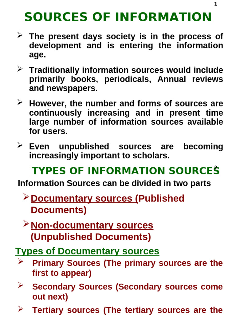 Types and Sources of Information | PDF | Bibliography | Thesis