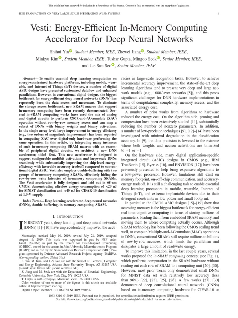Energy-Efficient DNN Accelerator Vesti | PDF | Deep Learning | Electronics