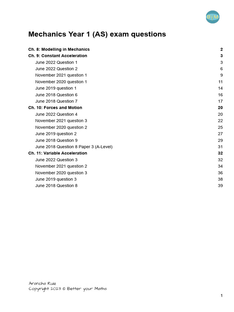 AS Mechanics Exam Questions & Solutions | PDF | Mechanics | Mechanical ...