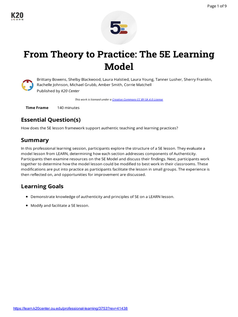 5E Learning Model: Authentic Teaching Guide | PDF | Education Theory ...