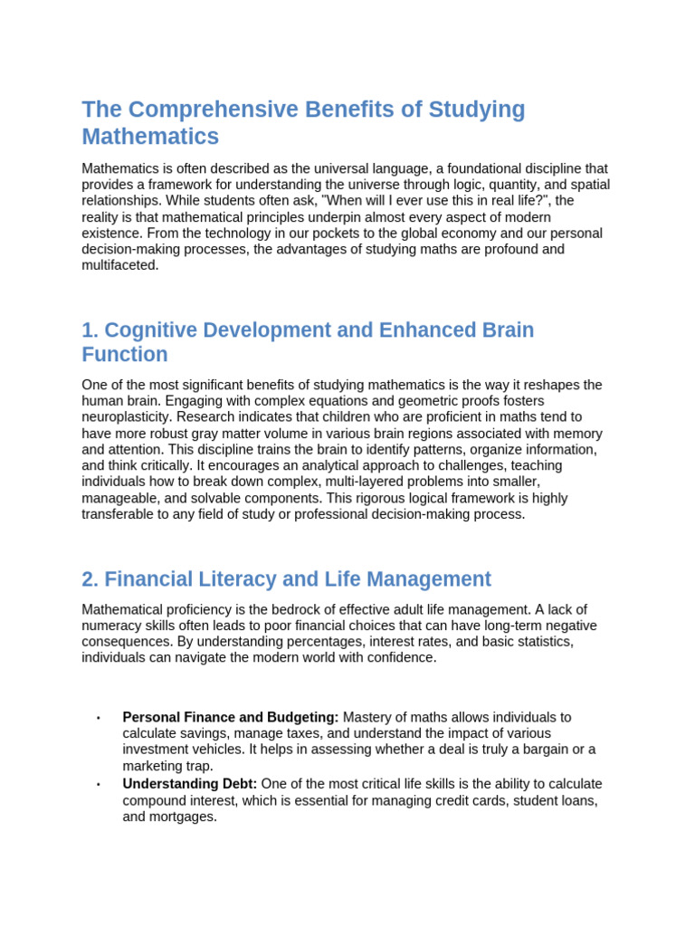 Benefits of Studying Mathematics | PDF | Mathematics | Science