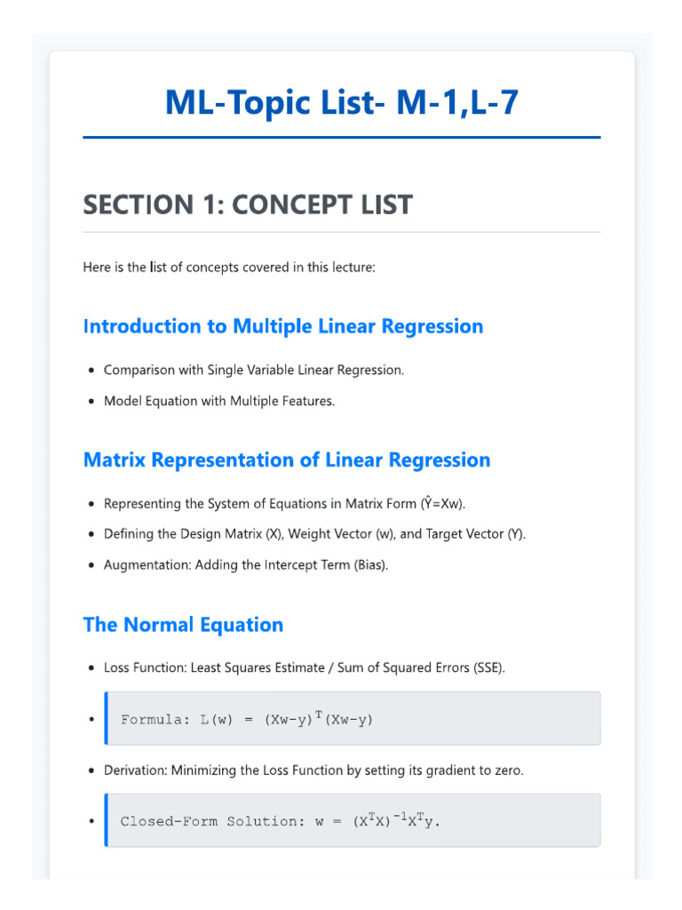 ML Short Notes M 1, L 7 | PDF