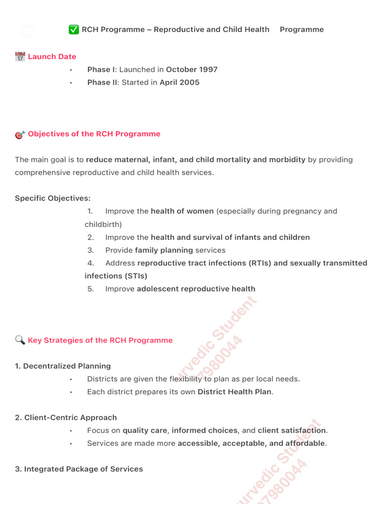 RCH Programme: Enhancing Maternal and Child Health | PDF | Family ...