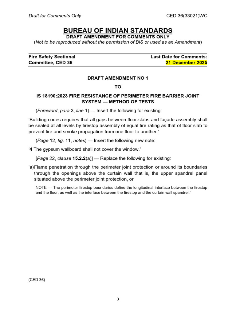 Bureau of Indian Standards: Draft Amendment For Comments Only | PDF