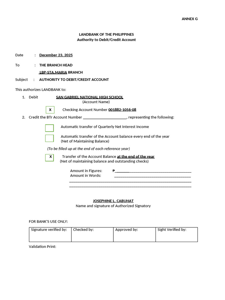 LBP Form Authority To Debit 1 | PDF