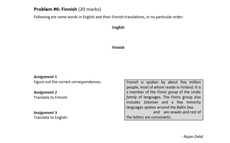Problem #6: Finnish: (20 Marks) | PDF