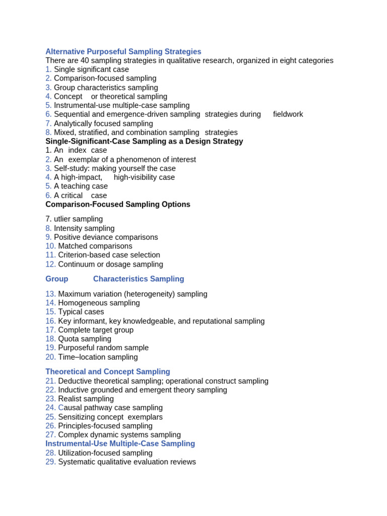 40 Purposeful Sampling Strategies in Research | PDF
