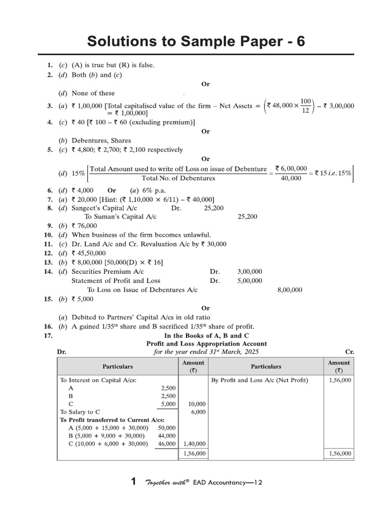Cbse Cl12 Ead Accountancy 2026 Edition Ans To SP 6 | PDF