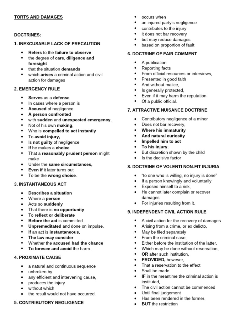 Torts and Damages Legal Doctrines | PDF | Negligence | Damages