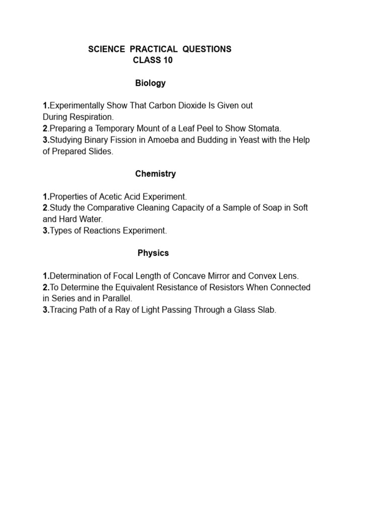 Class 10 Science Practical Questions | PDF
