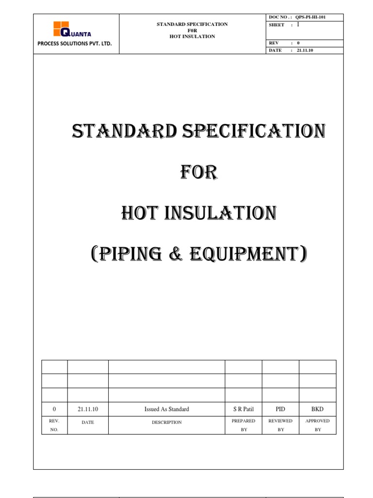 Standard Specification For Hot Insulation (Piping & Equipment) PDF