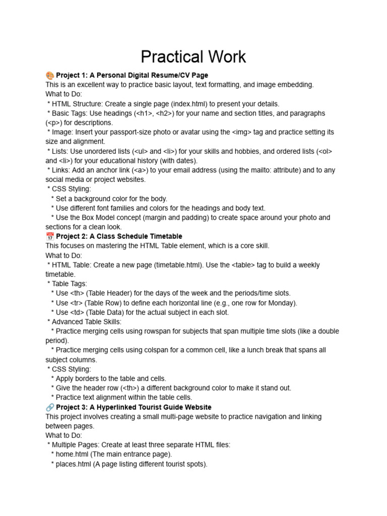 Project & Practical Work Class 10 | PDF | Html Element | Html