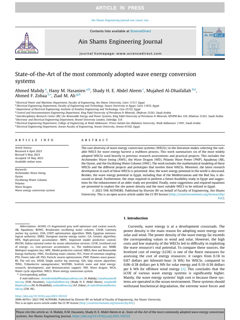Wave Energy Conversion Systems Overview | PDF | Force | Physical Quantities