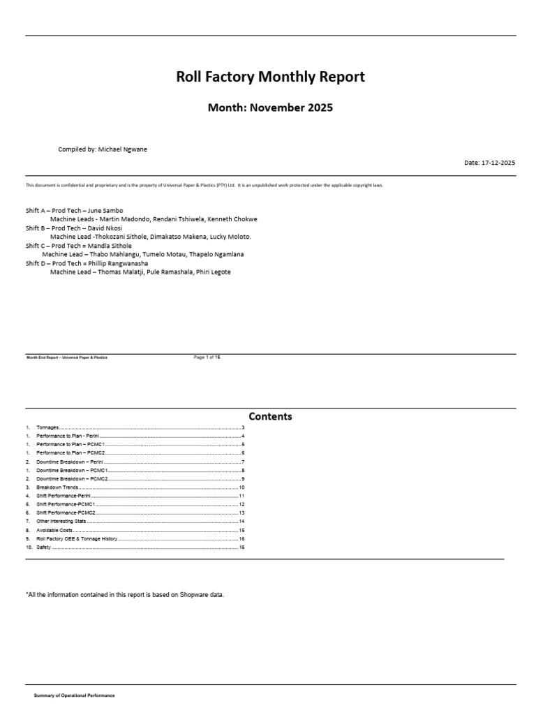 November 2025 Production Report | PDF | Mechanical Engineering