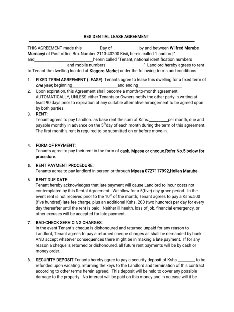 Residential Lease Agreement Template | PDF | Lease | Leasehold Estate