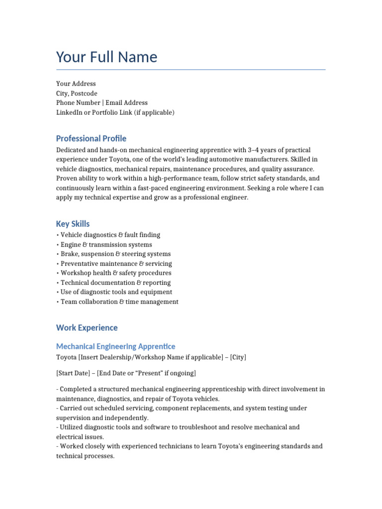 Mechanical Engineering Apprentice Profile | PDF | Apprenticeship ...