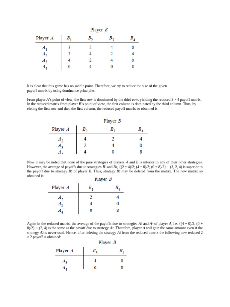 Game Theory: Reducing Payoff Matrices | PDF
