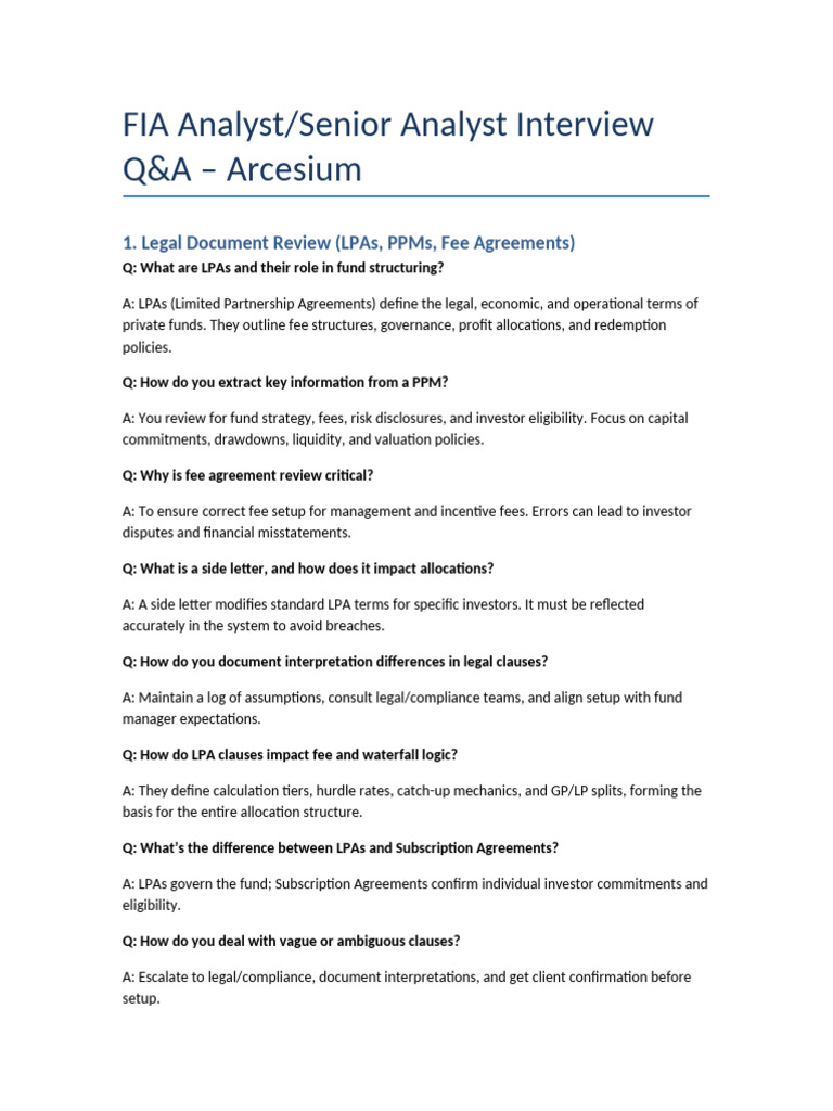 Arcesium FIA Analyst Interview Q&A | PDF | Valuation (Finance ...