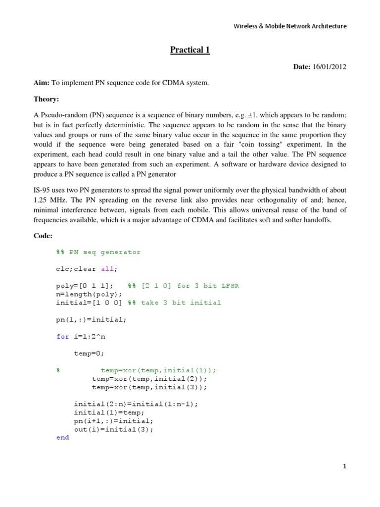 CDMA PN Sequence Code Implementation | PDF | Computers
