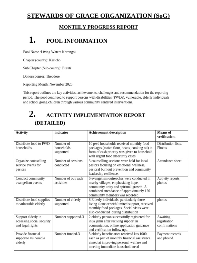 November 2025 Progress Report: SoG Activities | PDF | Food Security ...