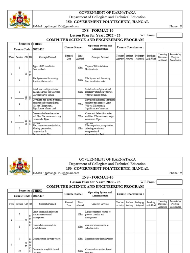 Operating System Lesson Plan 2022-23 | PDF | Computer File | Operating ...