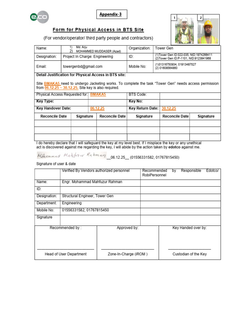 BMAKA5 Site Access & Key Requisition | PDF