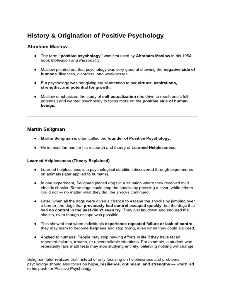History & Origination of Positive Psychology | PDF | Virtue | Courage