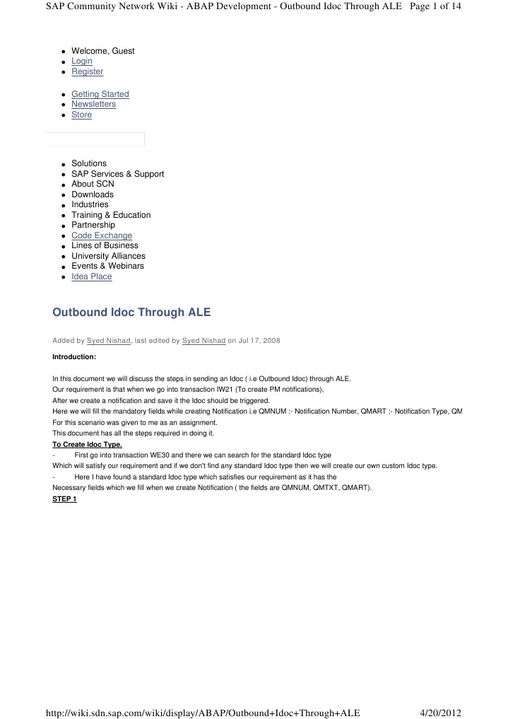 Outbound Idoc Through ALE | PDF | Pointer (Computer Programming ...