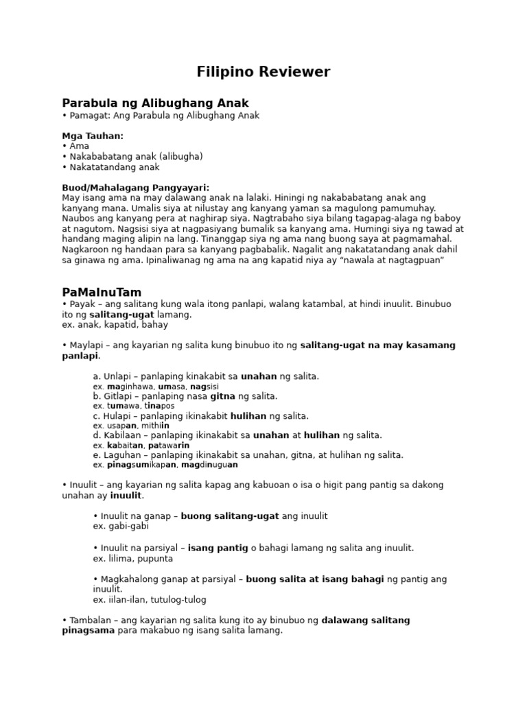 Filipino Reviewer 3rd QTR | PDF