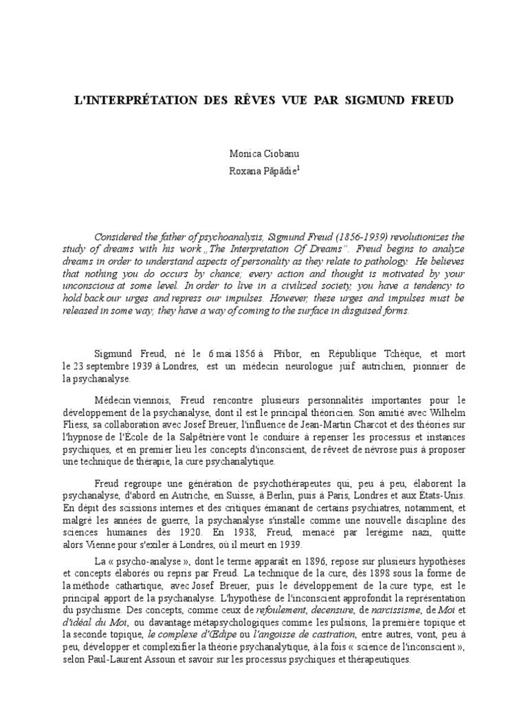 Interprétation Des Rêves De A à Z Pdf L'Interpretation Des Reves Vue Par Sigmund Freud | PDF | Sigmund Freud |  Psychanalyse