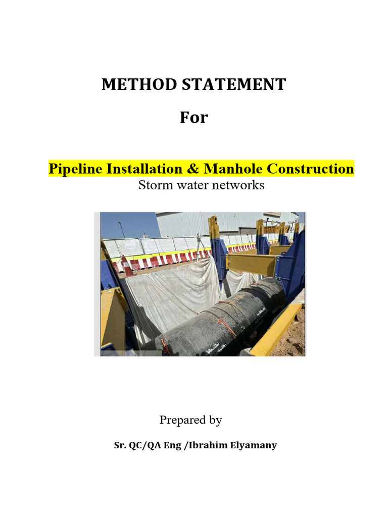 Pipeline Installation & Manhole Method Statement | PDF | Pipe (Fluid ...