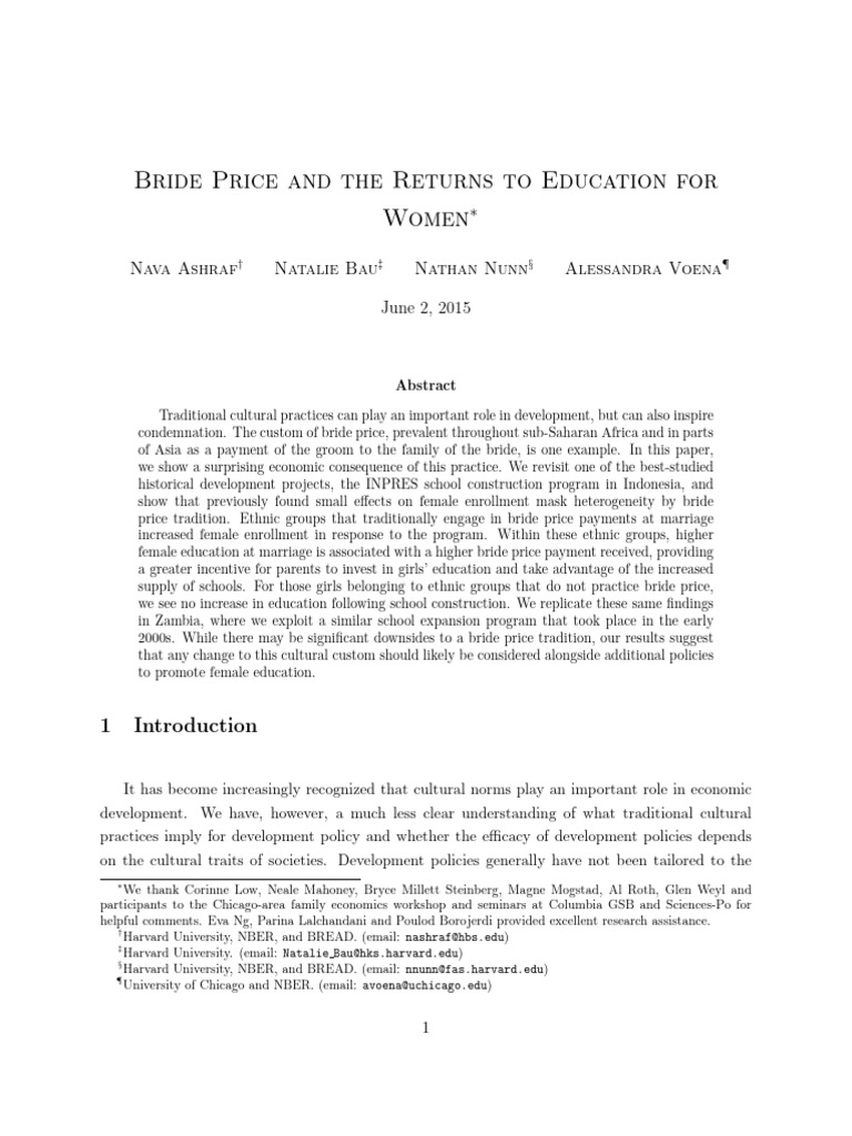 Bride Price's Impact on Women's Education | PDF | Marriage | Demand