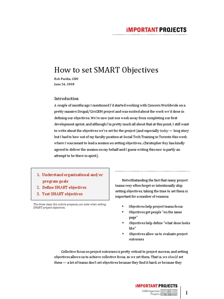 Setting SMART Project Objectives Guide | PDF | Goal | Cognitive Science