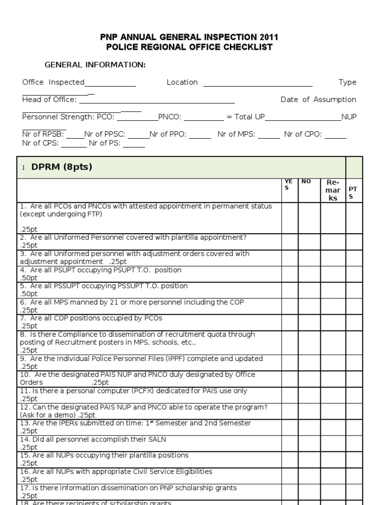Agi Checklist For Pro 2011 PDF Swat Police