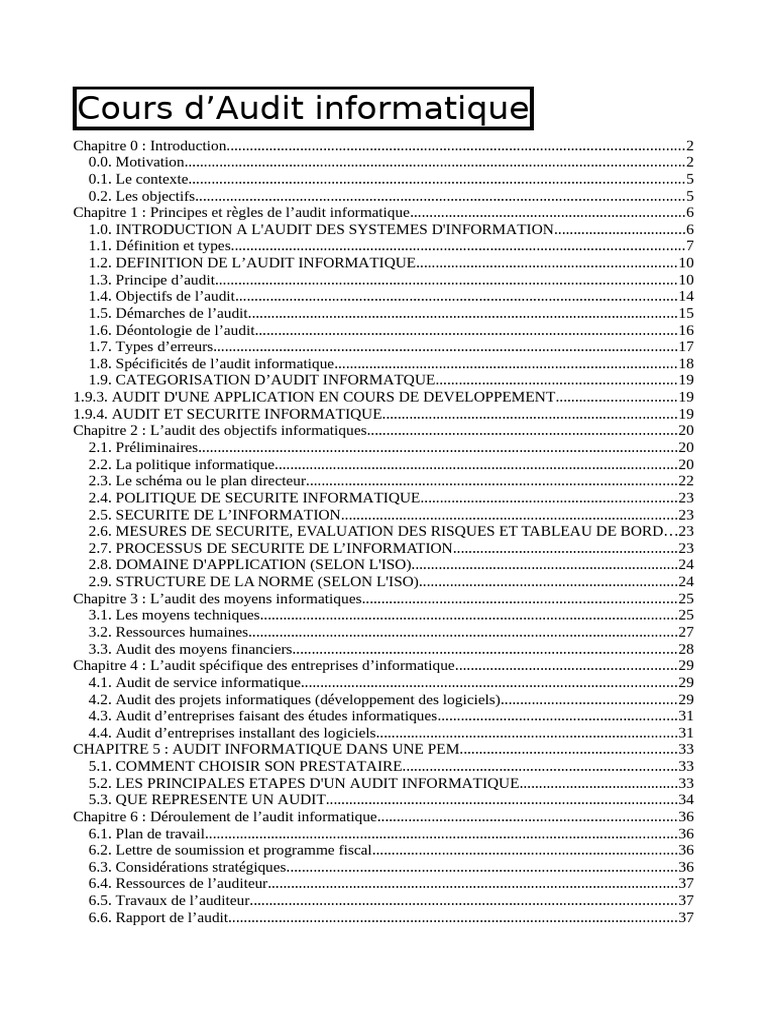 Audit Informatique : Guide Complet et Pratique | PDF | Informatique | Audit