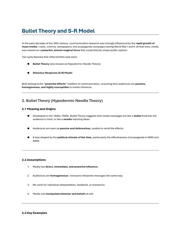 Bullet Theory and S-R Model Overview | PDF | Communication | Human ...