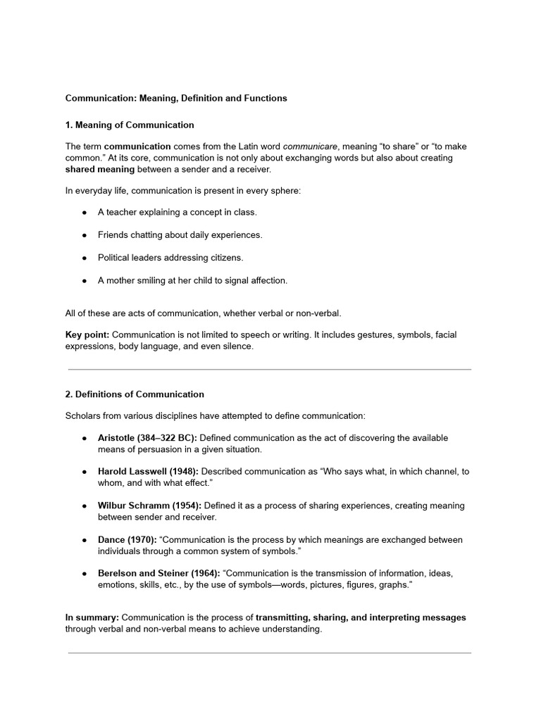 Communication: Meaning, Functions & Barriers | PDF | Nonverbal ...