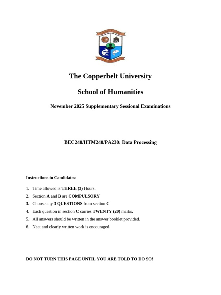 Data Processing Exam Instructions 2025 | PDF | Computer Data Storage ...