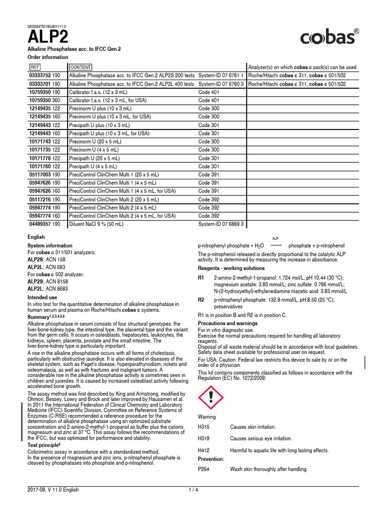 Roche 3333752 190 Alkaline Phosphatase Acc. To Ifcc Gen.2 Alp2s 200 ...