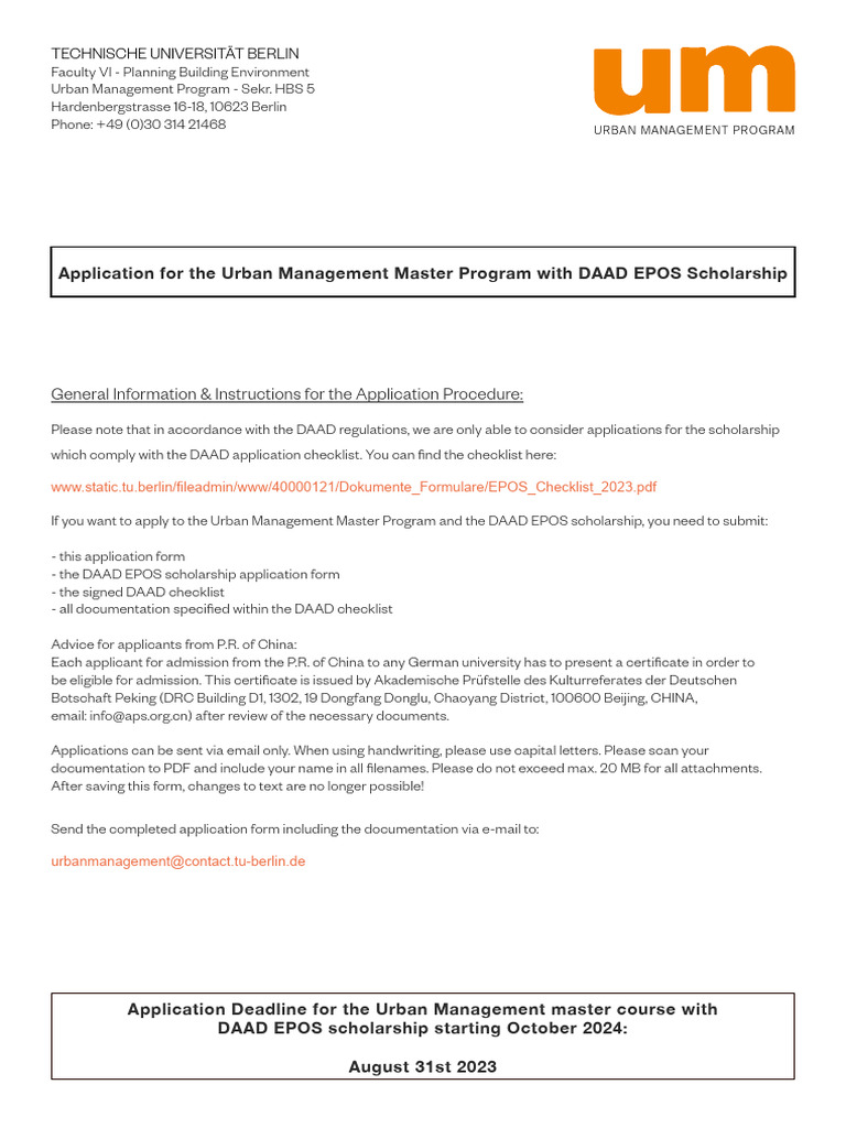 Urban Management Master's Application Guide | PDF