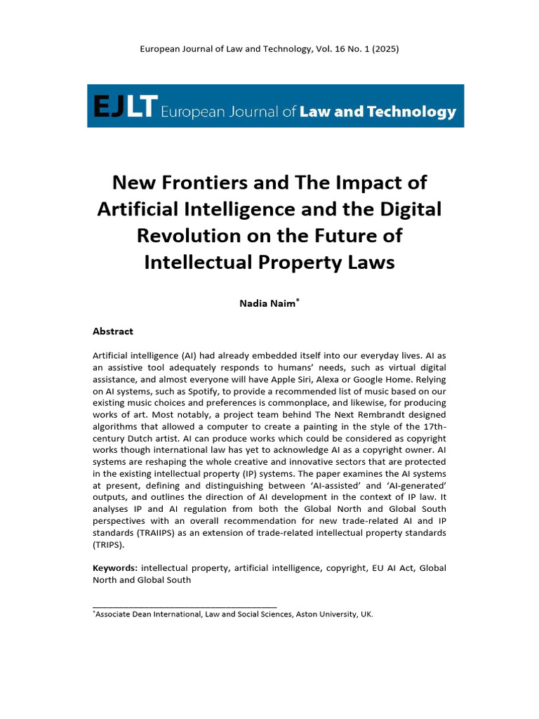 AI's Impact on Intellectual Property Law | PDF | Intellectual Property ...