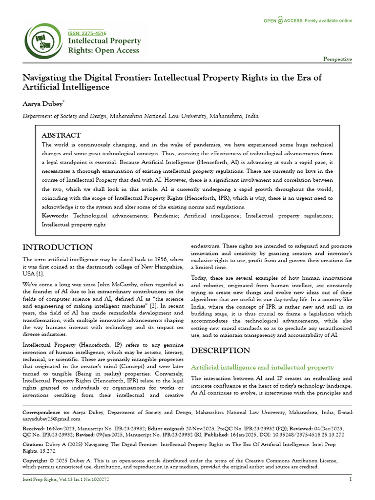 AI and Intellectual Property Rights Analysis | PDF | Intellectual ...