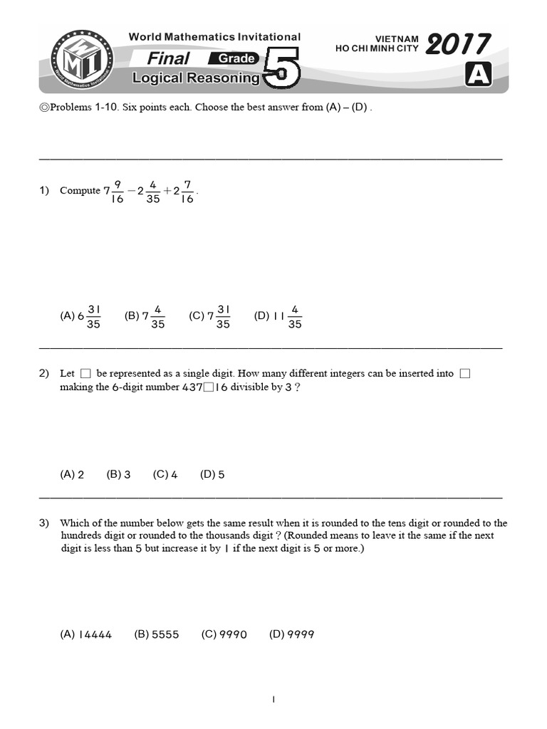 Grade 5 Logical Reasoning | PDF