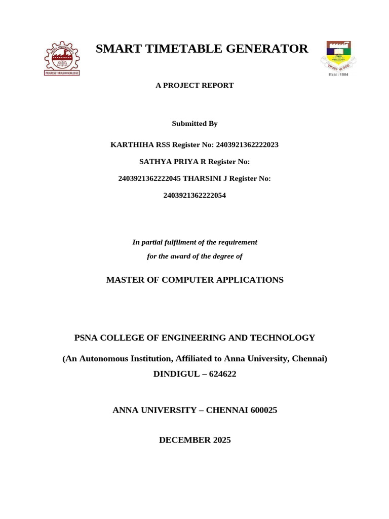Smart Timetable Generator Project Report | PDF | Unified Modeling ...
