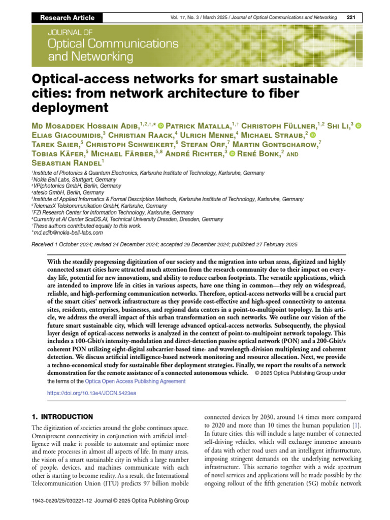 Optical Networks for Smart Cities | PDF | Fiber Optic Communication ...