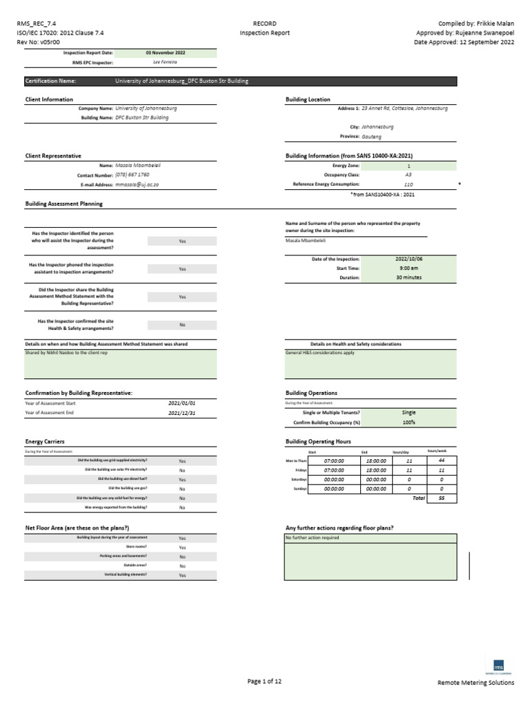 University Building Inspection Report | PDF | Photovoltaic System ...