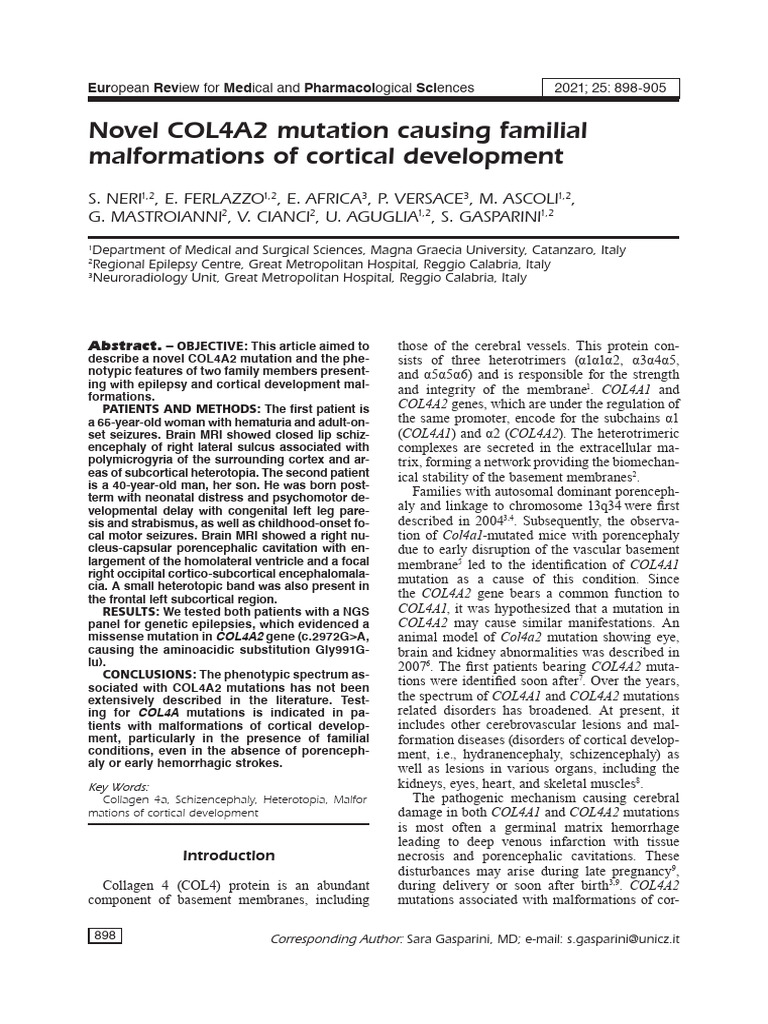 Novel COL4A2 Mutation Causing Familial Malformations of Cortical ...